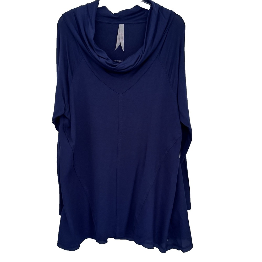 MELISSA MCCARTHY SEVEN 7 Blouse XL Blue Pull-On Cowl Neck Tunic Long Sleeve NEW
